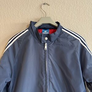 Vintage Retro Adidas Blue and Red Windbreaker Jacket Hidden Hood